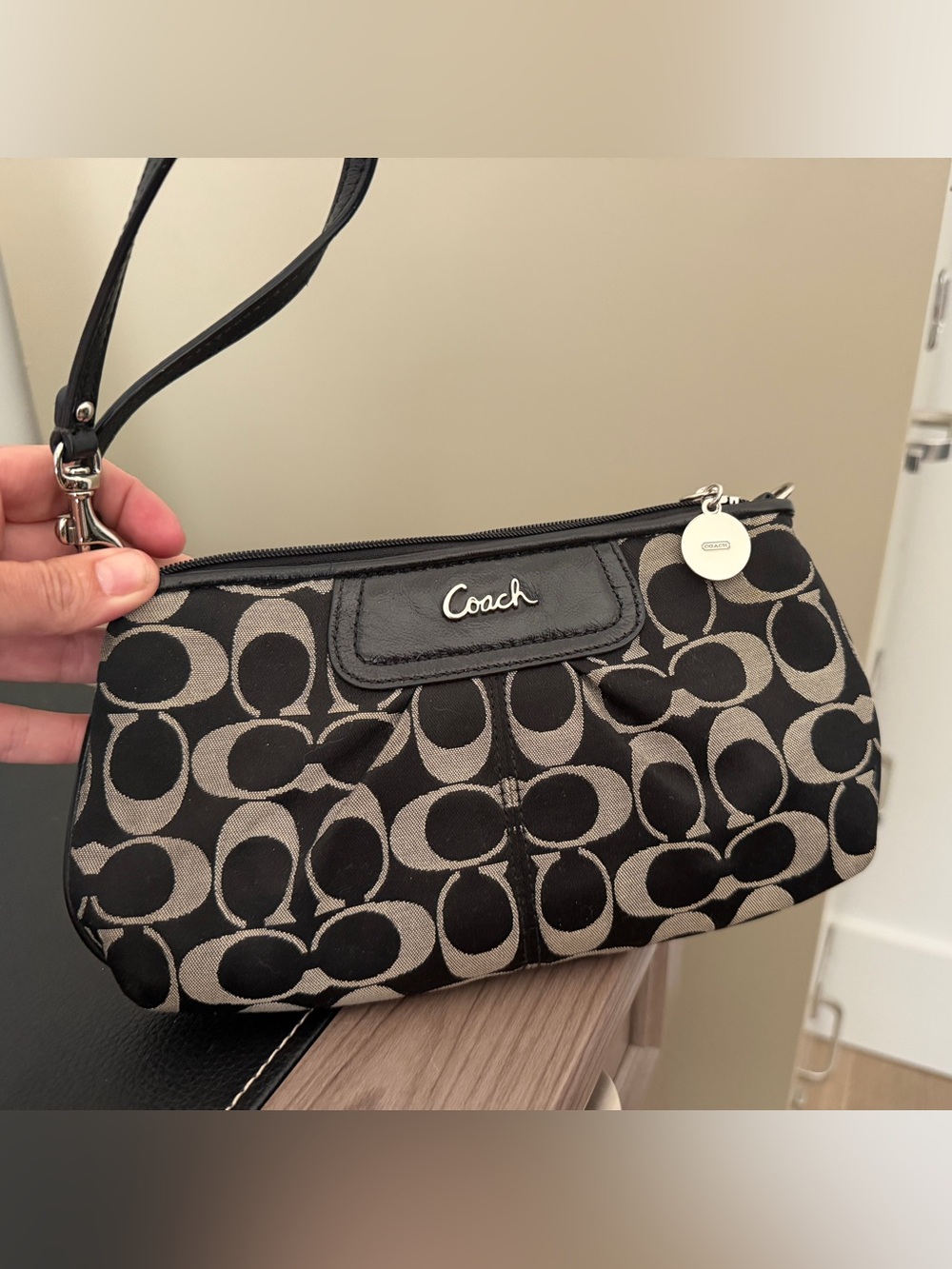 Coach Black and Gray signature C clutch wristlet purse – zip closure